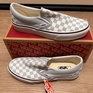Women’s Vans Checkered Slip Ons - Light Blue - W9 / M7.5 - New In Box